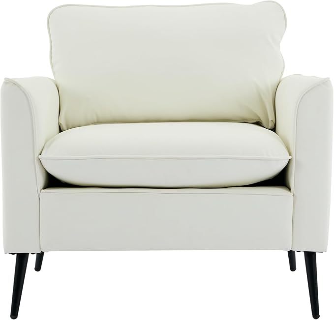 Modern Faux Leather Chair Set of 2 Oversized Arm Chair for Living Room Mid-Century Accent Sofa for Bedroom Comfy Upholstered Single Sofa Readingchair for Waiting Room and conference roomCream