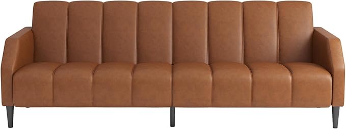 Fadware Faux Leather Couch Convertible Futon Sofa Bed with Adjustable Backrest Mid Century Leather Sofa Loveseat with Side Pockets&amp Metal Leg Modern Leather Sleeper Sofa for Living Room Bedroom