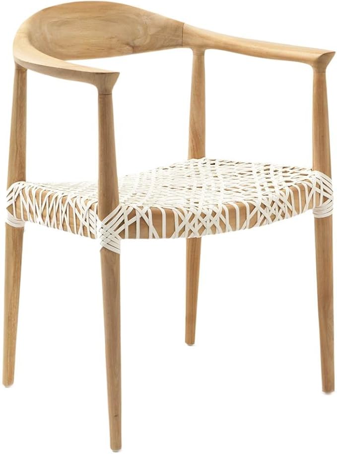SAFAVIEH Home Collection – Wade Light Oak Teak Wood Arm Chair with Woven Leather Seat Fully Assembled Mid-Century Modern Accent Chair (FOX1003A)