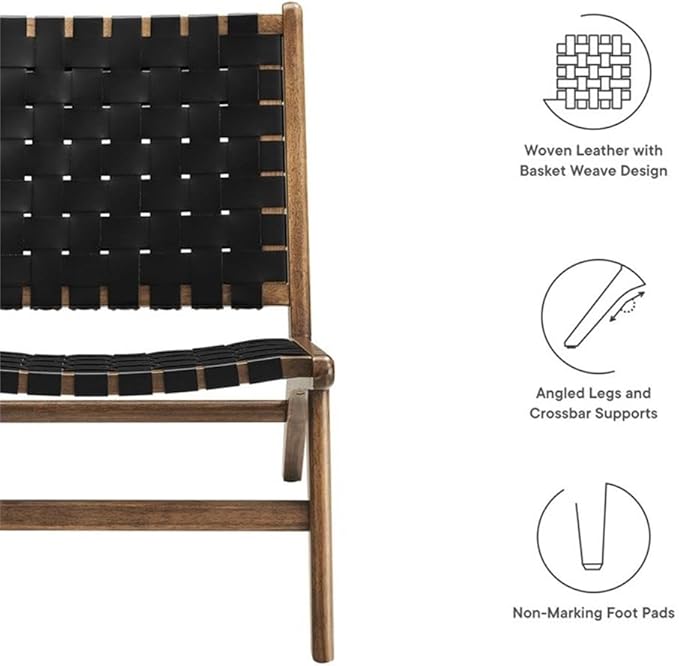 Modway Saoirse Faux Leather Wood Accent Lounge Chair in Walnut Black