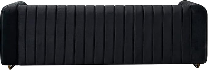 kevinplus 84.2'' Velvet Chesterfield Sofa Couch for Living Room Modern Luxury 3-Seat Upholstered Sofa Couch for Apartment Bedroom Dorm Office Strong Gold Metal Legs (Channel Backrest Black)