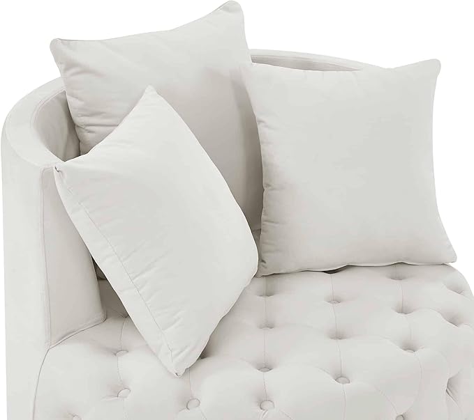 Velvet Upholstered Swivel Chair for Living Room with Button Tufted Design and Movable Wheels Including 3 Pillows Beige