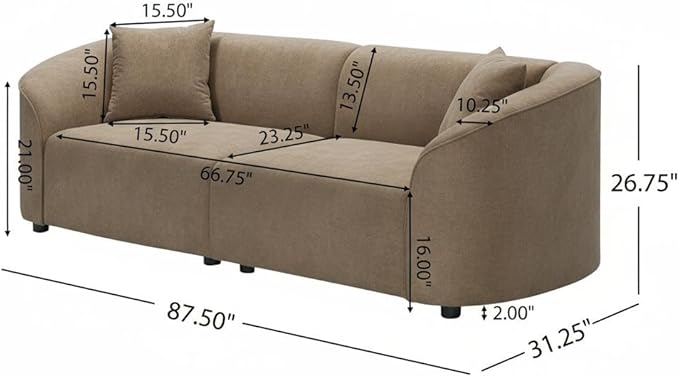 Christopher Knight Home Sabbo 87.50 Modern Sofa Couch Wooden Home Sofa Living Room Oversized Cloud Couch for Bedroom Home Office Brown