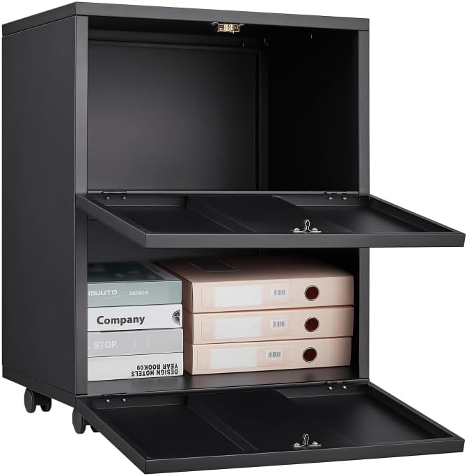 3-Drawer Mobile Filing Cabinet with Lock Metal Filing Cabinet to be Installation Required (Black + Metal + Metal)