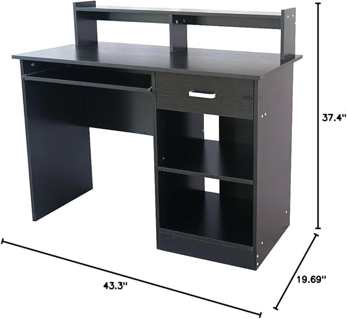 Office Small Computer DeskHome Table with Drawers &amp Storage Shelves Modern Writing DeskStudy Table Workstation (Black)