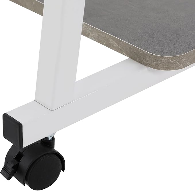 3 Tier Home Office Desk Adjustable Rolling Computer Desk with Wheels &amp Foot Pads for Home Office Study Apartment Dorms 31.5 Desktop (White Frame &amp Grey Board)