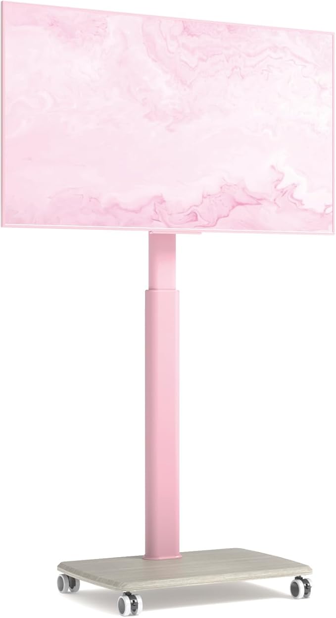 Pink Rolling TV Stand for 32 to 55 65 75 85 Inch TVs Corner TV Floor Stand with Mount Universal Portable Mobile TV Cart on Wheels Small TV Stand for Bedroom Living Room Conference Room