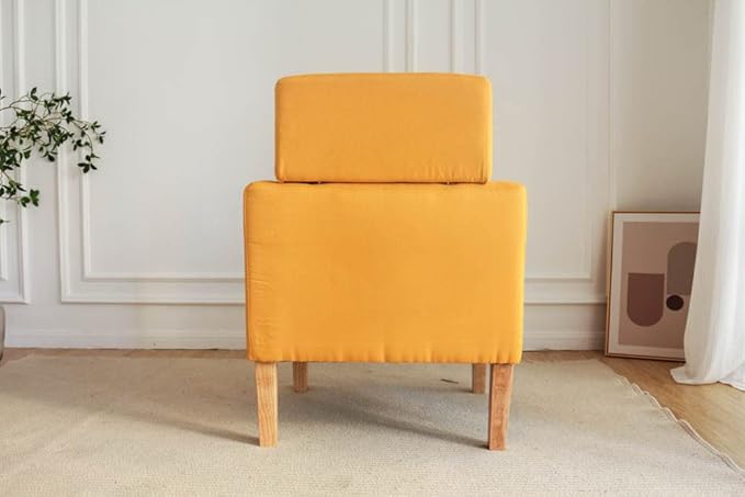TAKUKA Modern Accent Chair with Ottoman SetComfy Fabric Armchair with Footrest Upholstered Chair with Side Pocket Soft Reading Lounge Chair for Living RoomBedroomOffice(Yellow)