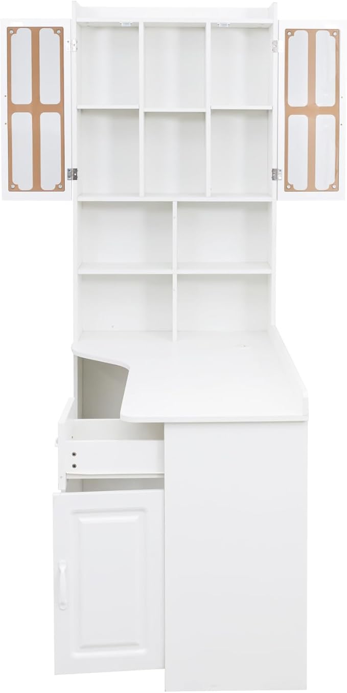 L-Shaped Corner Computer Desk for Home Office 52'' Writing Study Desk with Drawer &amp Bookshelf &amp Hutch Corner Gaming Computer Desk with Storage White