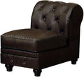 Bowery Hill Armless Accent Chair 23.63W x 35.63D x 33H Faux Leather Upholstery Brown Finish Foam Cushions Button-Tufted Design Espresso Wood Feet Contemporary Style for Living Room Seating