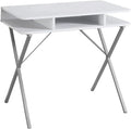 Computer Desk Modern Home Office with Storage 31 L White Laminate and Grey Metal.