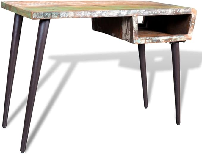 YAFF Handcrafted Reclaimed Wood Writing Desk with Painted Iron Legs – 43.3 x 19.7 x 31.5 Ideal for Home and Office Creativity Study Table with Ample Storage