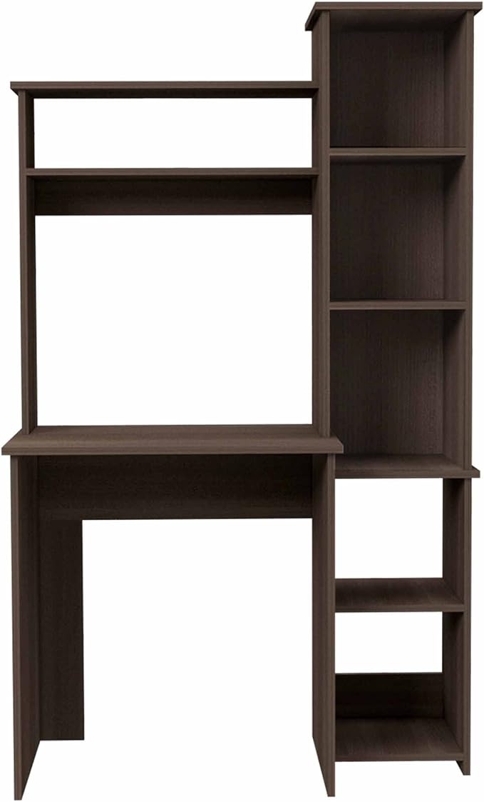 Bellemave Computer Desk with Hutch and Bookshelf Home Office Desks with 6 Storage Shelves Writing Study Desk Table Modern Compact Workstation Bookshelf Desk Brown