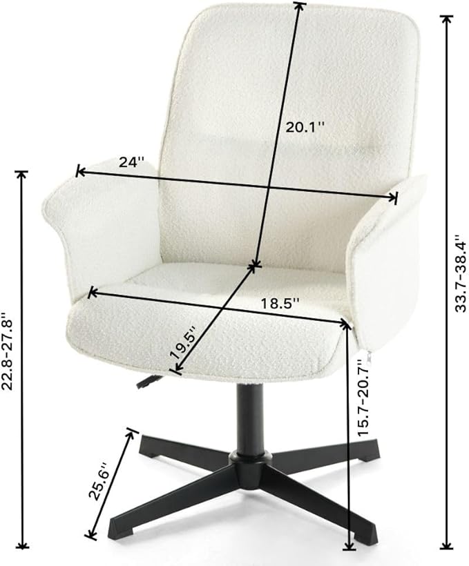 FurnitureR Relax Chair Featuring Fashionable Loop Yarn 12.6 INCHES X Base. Unique Living Room Chair with 360° Swivel Function and Height Adjustment Function White