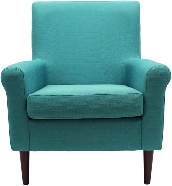 Pemberly Row Rolled Arm Lounge Chair 35 H x 28 W x 30 D Fabric Upholstery Teal Blue Finish Contemporary Accent Chair for Living Room or Bedroom