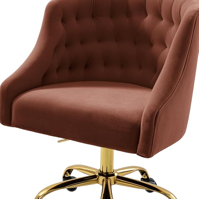 Velvet Office Chair with Gold Base Modern Cute Desk Chair Comfortable Adjustable Swivel Task Chair for Home Office Living Room Bedroom Vanity Study Burn Brick