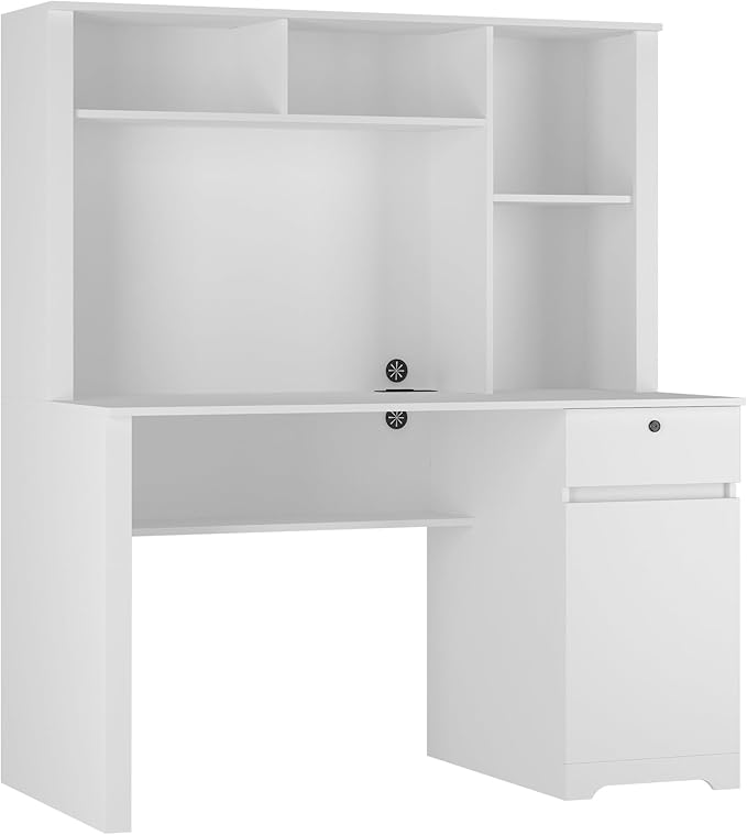 Computer Desk with Hutch BookshelfWood Executive Desk Teens Student Desk Writing Laptop Home Office Desk with Drawers3 AC Outlets and 2 USB Charging PortsStudy Laptop Table for Home