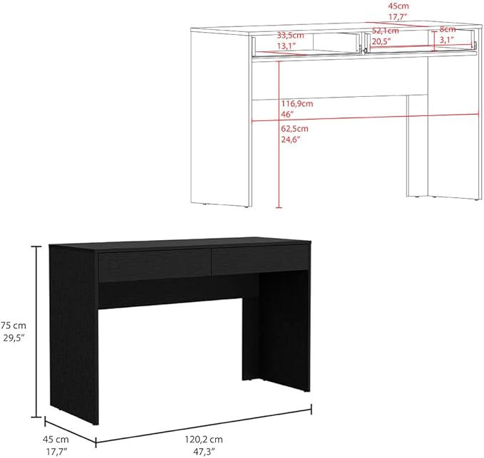 Home Office Desk Computer Desk Aberdeen Two Drawers Black Wengue Finish