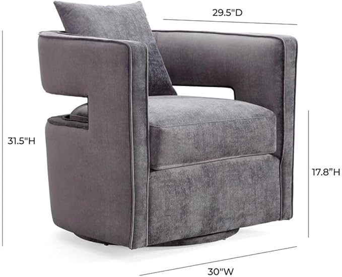 Tov Furniture Kennedy Modern Handmade Velvet Swivel Chair Gray