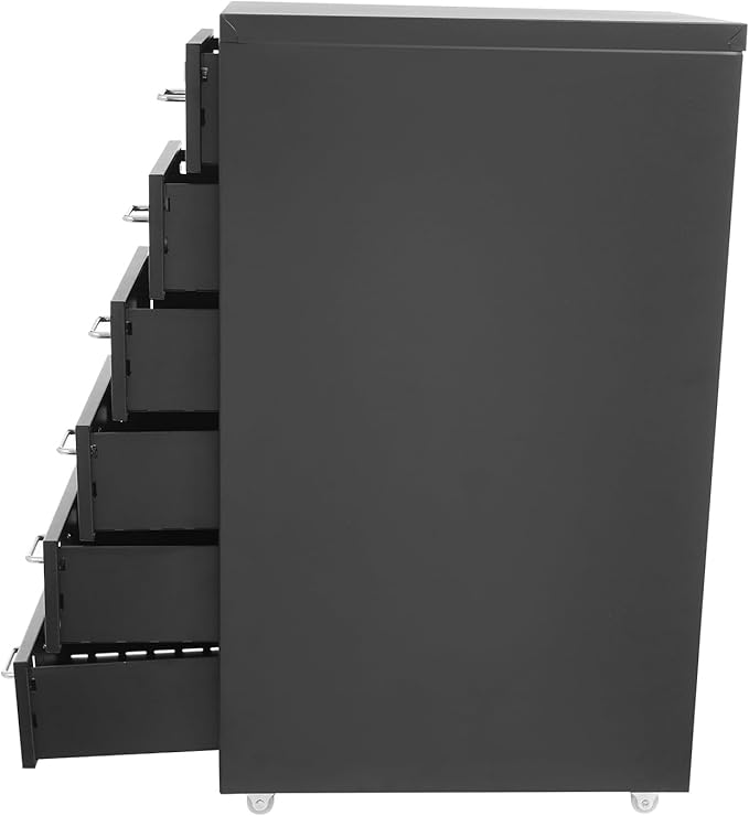 6-Drawer Metal File Cabinet Mobile File Cabinet with Lock Rolling Vertical Filing Drawers Under Desk for Home Office 11 * 16 * 27in (Black)