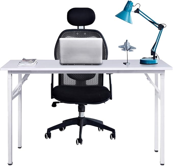 SogesPower Computer Desk Folding Table 47 inches Fully Assembled Sturdy Writing Desk for Home Office Folding Desk White