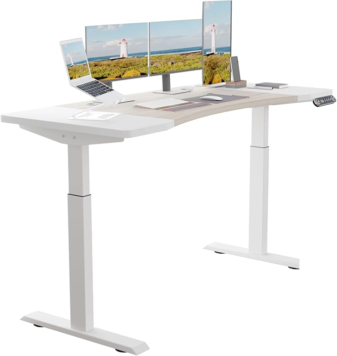 Dual Motor 63x30 Height Adjustable Electric Standing DeskHeight Stand Up Computer DeskSit and Stand Home Office Desk with Splice Board(Oak+White Top White Frame)