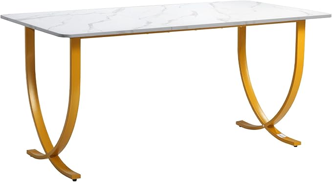 VEVOR Executive Desk 63 W x 31.5 D Large Office Desk Modern Computer Table Conference Meeting Room Table Business Furniture Enlarged Desktop for Home Office White and Gold