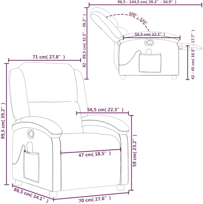 vidaXL Black Velvet Massage Recliner Chair for Elderly - Manual Reclining Lounger with Side Pocket and 6-Point Vibration No Heating Plush Seating