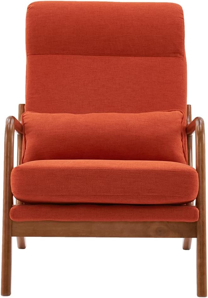 Accent Chair Modern Linen Upholstered Armchair Lounge Chair with Solid Wood Frame and 1 Pillow Comfy Single Sofa Chair Leisure Reading Chair with High Back &amp Armrest for Living Room Bedroom Ora