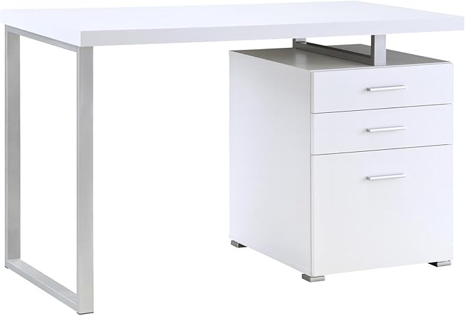 White 3-Drawer Reversible Office Desk with Filing Cabinet - Modern Computer Desk for Home Office - 47.25 Wide