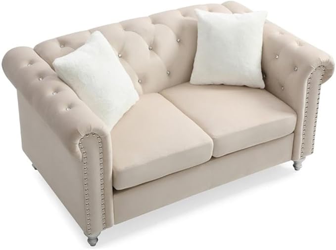 Glory Furniture Raisa Velvet Loveseat in Beige