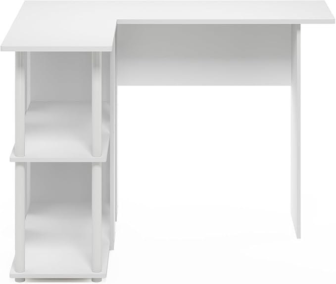 Furinno Abbott L-Shape Desk with Bookshelf 41.14 (W) x 28.94 (H) x 34.45 (D) inches White/White