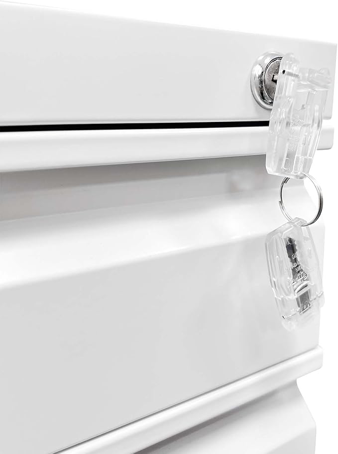 White 3 Drawer Mobile File Cabinet with Lock Under Desk Storage Metal Filing Cabinets for Home Office Organizer Letters/Legal/A4 Fully Assembled (White)