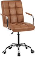 Butterslay Mid-Back PU Leather Office Chair with Armrests 360° Swivel Rolling Height Adjustable Desk Chair with Lumbar Support for Home Office Bedroom White/Pink/Brown/Retro Brown (Retro Brown)