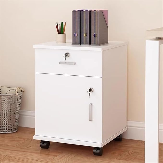 Furniture Simple Locking Mobile Low Cabinet Office File Cabinet with Drawer File Organizer Printer Stand(White)