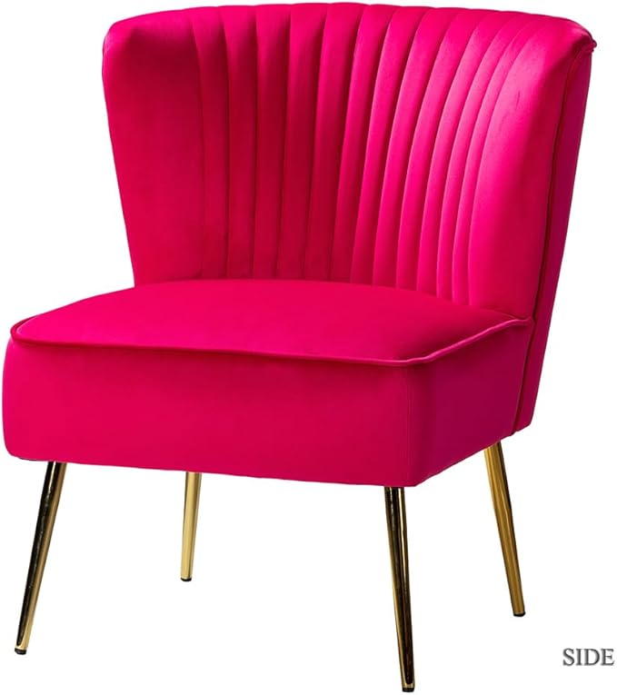 TINA'S HOME Monica Velvet Armless Side Chair Set of 2 Upholstered Accent Chair Comfy Living Room Chair with Golden Legs Wingback Mid Century Slipper Chair for Bedroom Guest Room- Fuchsia