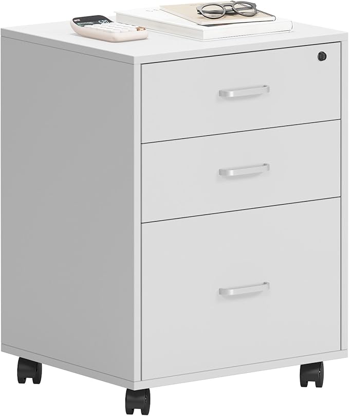 Need 3 Drawer Wood Mobile File Cabinet with LockRolling Filing Cabinet for Letter/A4 Size for Home OfficeWhite10CZLXFC04WT-ND-XIN