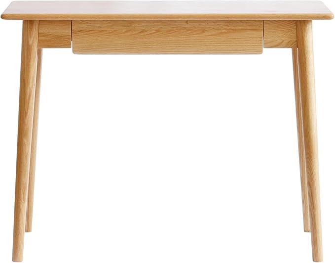 100% Solid Oak Wood Home Office Desk Mid Century Modern Desk Writing Computer Desk with Drawer for Home Office Sturdy Writing Workstation 39