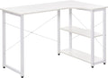 Industrial L Shaped Computer Desk with 2 Side Shelves and Steel e Corner Desk Study Workstation for Home Office White