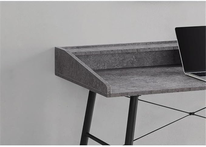 Pemberly Row Computer Desk 48 in Home Office Laptop Table with Storage Shelves Particle Board and Metal Grey Stone and Black Finish Compact Mid-Century Modern Style for Bedroom or Living Room Use