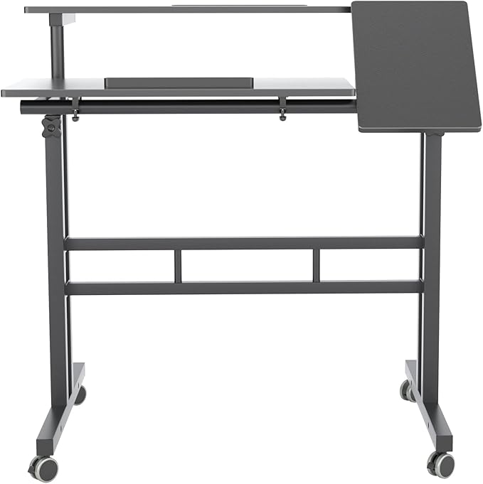SDHYL 31.5 inches Movable Laptop Desk with Mouse Board Adjustable Height and Angle Anti-Slip Workstation Home Office Desk with Tablet Slot Portable Student Desk Black S7-ZS-101-2BK-US