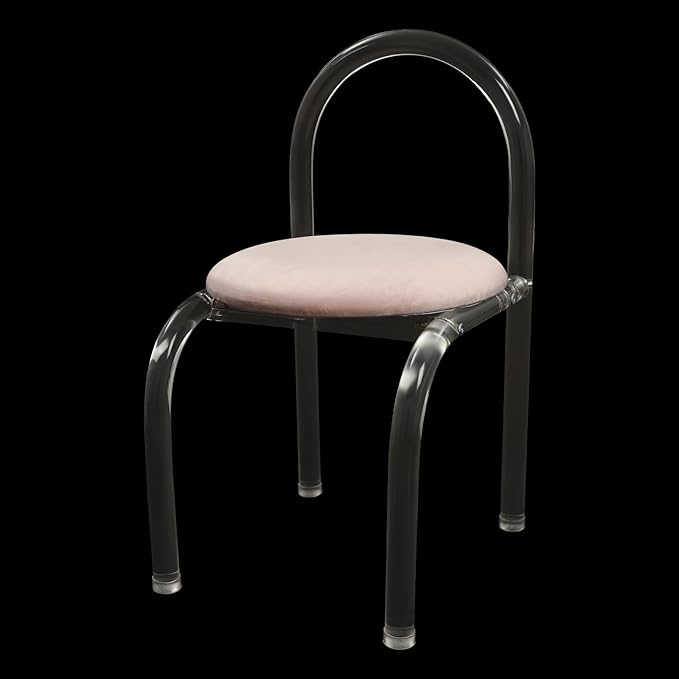 Modern Minimalist Acrylic Chair Clear Vanity Stool with Backrest and Cushion Small Accent Chair for Makeup Room Dining Room Living Room (Pink)