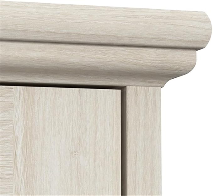 BOWERY HILL 60W Engineered Wood Desk with Hutch and Storage Cabinet Linen White Oak Finish Tempered Glass Door Adjustable Shelves Farmhouse Style Home Office Desk Furniture