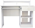 Home Office Desk - Computer Desk with Keyboard Tray - Study Table and Writing Desk with Storage - Wood Teacher Desk - Gaming Desk and Executive Desk with Drawer and Shelves for Small Spaces - White