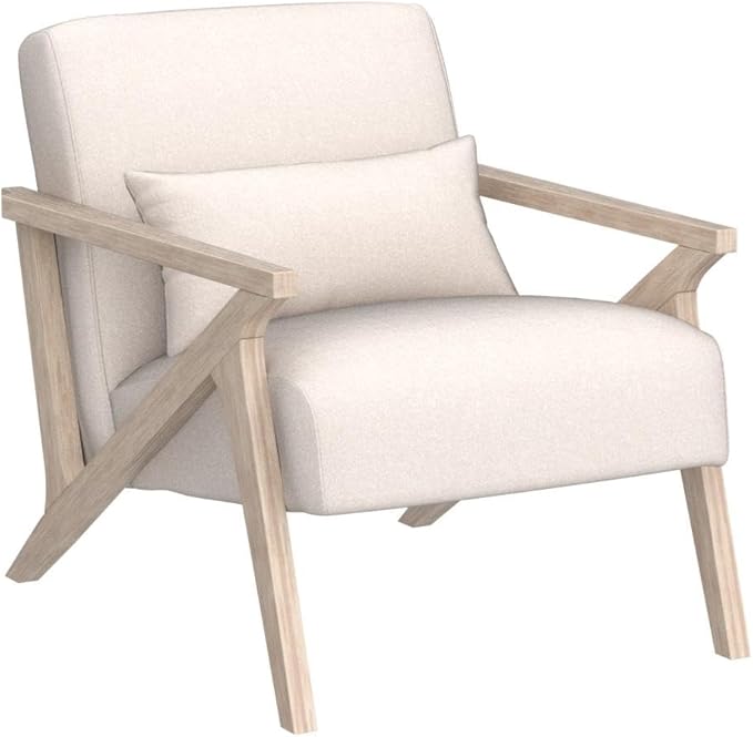 INZOY Mid Century Modern Chair with Wood Frame Upholstered Armchair with Waist Cushion Accent Chair for Living Room Bedroom Apartment Easy Assembly Beige