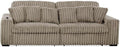 Pemberly Row 113 W Corduroy Fabric Cloud Convertible Sectional Deep Seat Sofa Slider with Power Recliner Glider USB Charging Ports and 6 Cushions in Presley Latte for Living Room