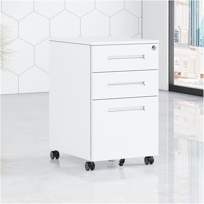 Floor Standing File Cabinet Movable Cabinet Three Drawers Steel Movable Push Cabinet Lockable Storage Cabinet (D)