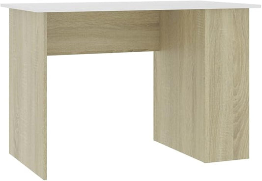 vidaXL Desk Standing Computer Desk with Shelves Workstation for Living Room Home Office Desk Modern Style White and Sonoma Oak Engineered Wood