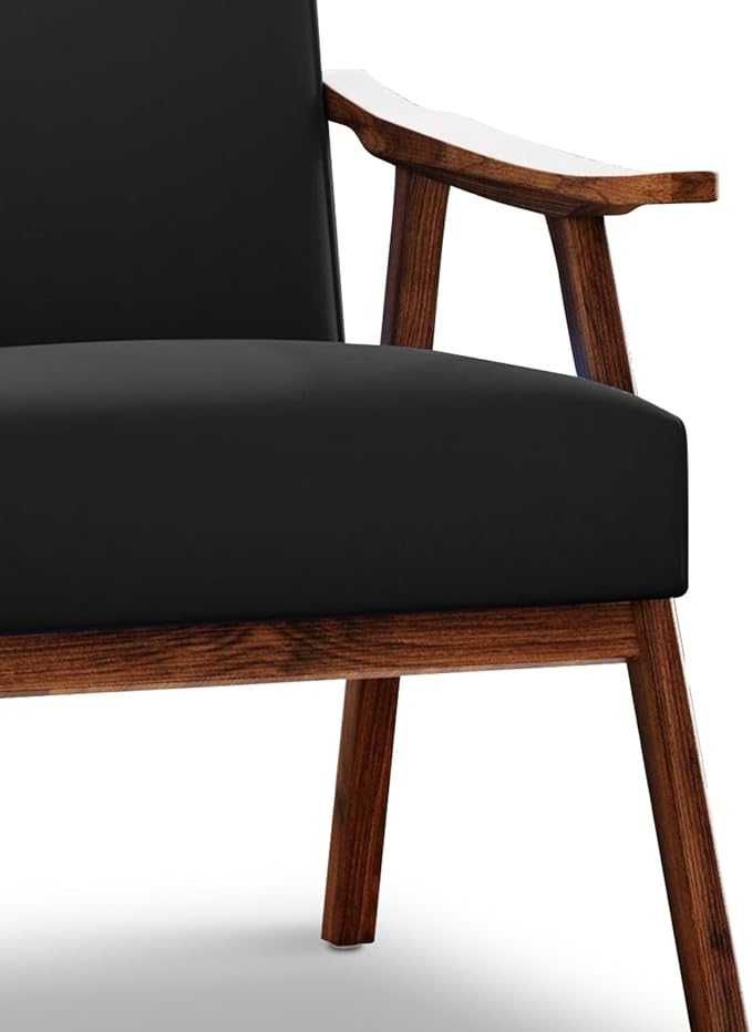 Mid Century Accent Chair Boho Farmhouse Accent Chairs for Living Room Retro Single Lounge Reading Armchair with Solid Wood Frame (Velvet Fabric in Black)