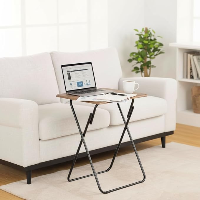 Homy Casa Tv Tray Set of 2 Folding Notebook Desk No Assembly Required Desks Saves Spaces for Small Rooms X-Shaped Metal Frame Laptop Tables Sofa Side Table for Living Bedroom Study Vintage 2PCS